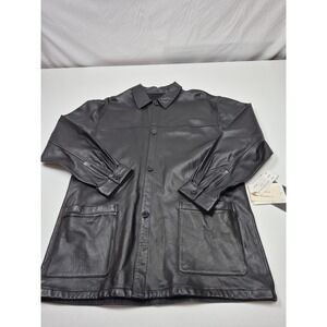 Missani Le Collezioni Coat Mens L Black Leather Reversible Button Mid-Length